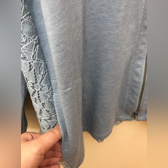 LOGO By Lori Goldstein Full Zip V Neck Lace Back Cardigan Sweater Size Large - Picture 9 of 15